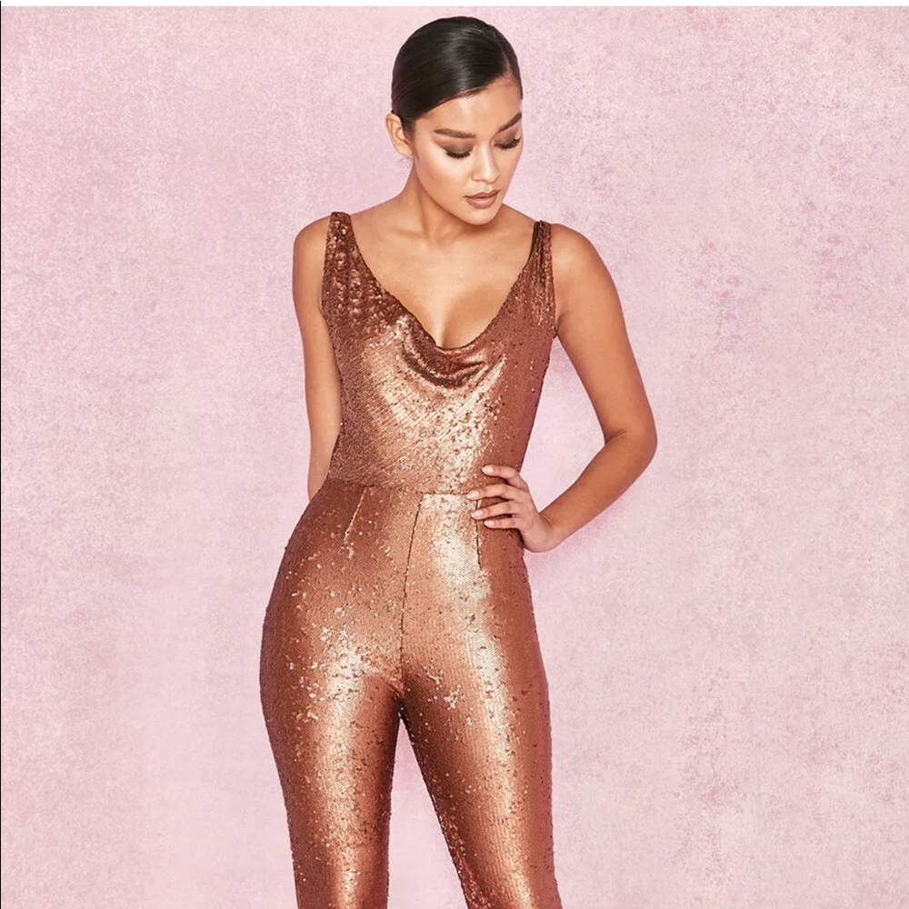 House of London Rose Gold Sequin jumpsuit XS